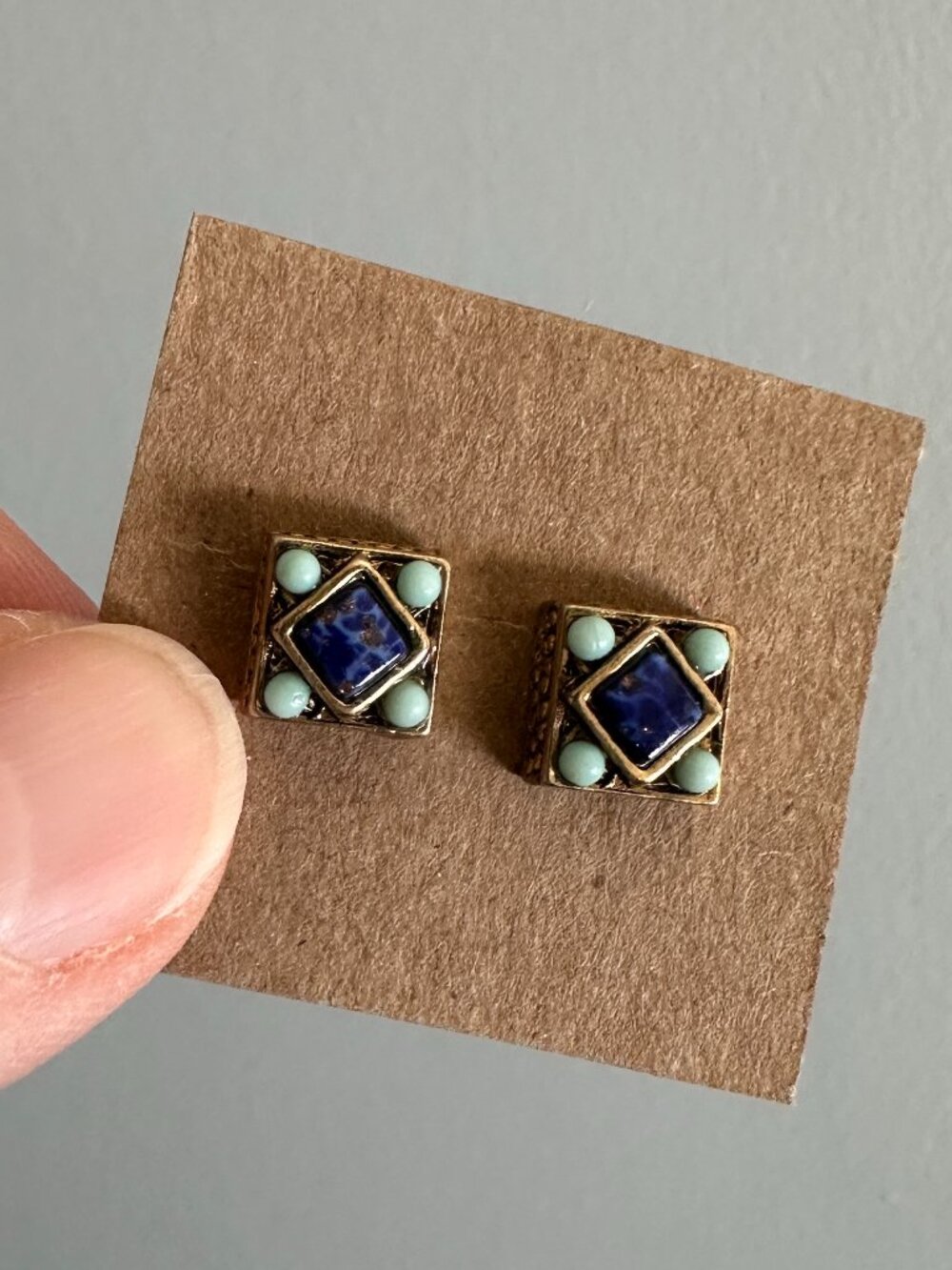 Square Stud Earrings with Blue and Turquoise Stones